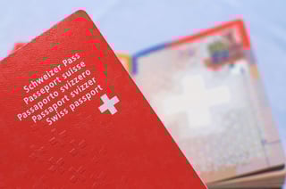 Close Up View Of One Swiss Passport With A Blurred Open Swiss Passport On The Background Close Up View Of One Swiss Passport With A Blurred Open Swiss Passport On The Background