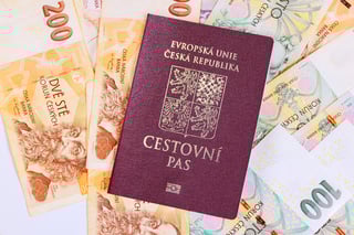 czech banknotes money of various czk koruna denomination swith czech passport czech banknotes money of various czk koruna denomination swith czech passport