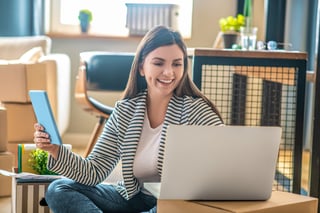 Successful Day Young Woman Having Online Looking Happy