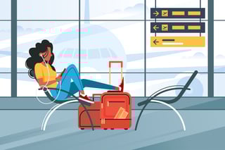 Young Girl Waiting For Flight On Plane Young Girl Waiting For Flight On Plane