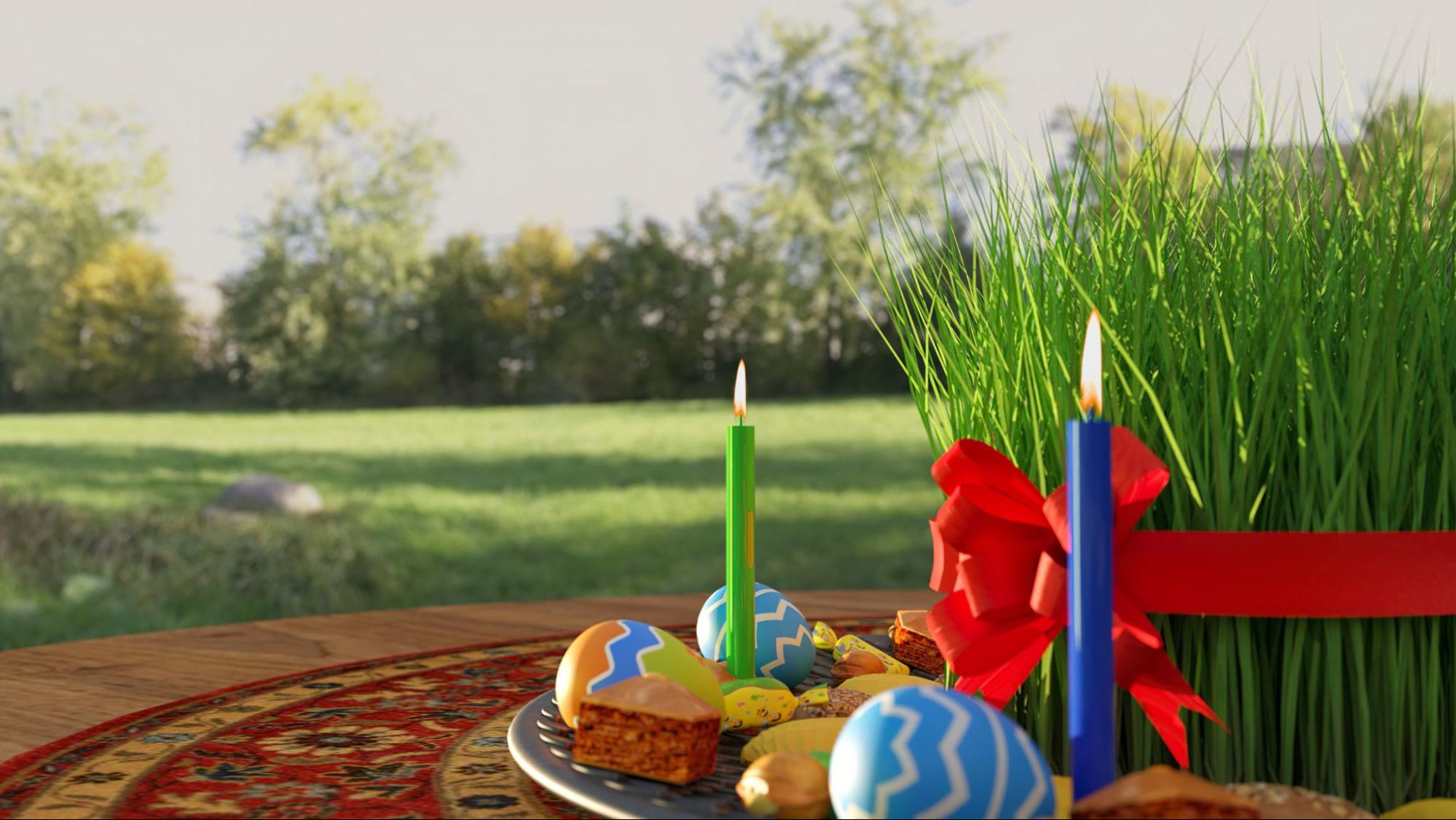 Cadre de Novruz en Azerbaïdjan avec du thé noir