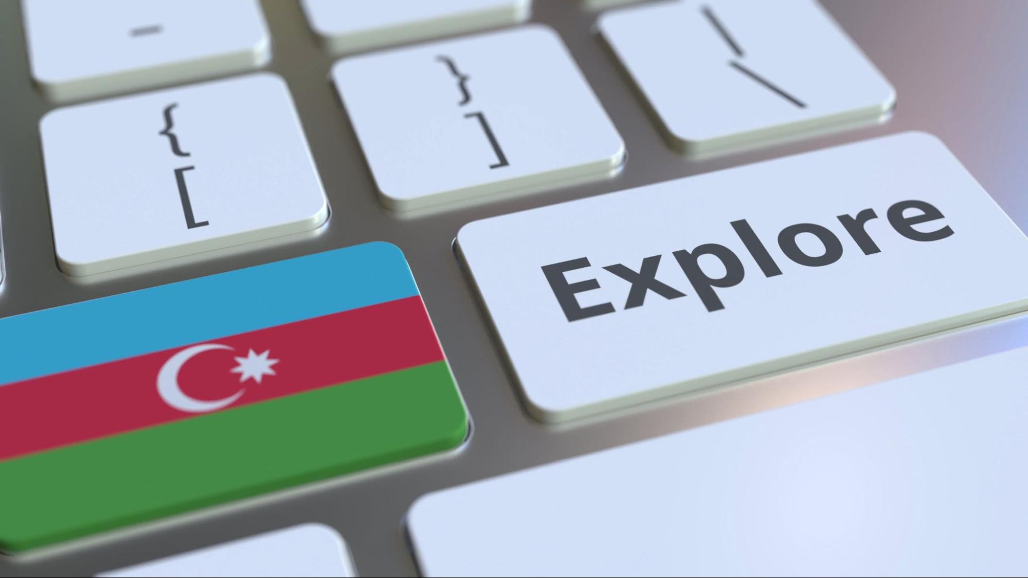 EXPLOREZ le mot et le drapeau national de l'Azerbaïdjan sur les boutons du clavier